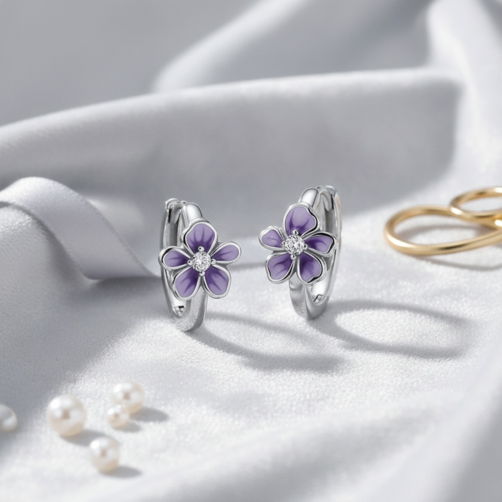 Women's Elegant Morning Glory Floral Hoop Earrings, Delicate Design